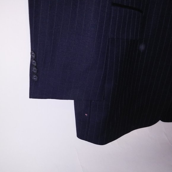 Hart Schaffner Marx Suit Mens 2 Piece 41R Black Pinstripe Long Sleeve Pleated Fr - Picture 5 of 16